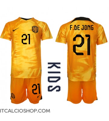 Olanda Frenkie de Jong #21 Prima Maglia Bambino Mondiali 2022 Manica Corta (+ Pantaloni corti)